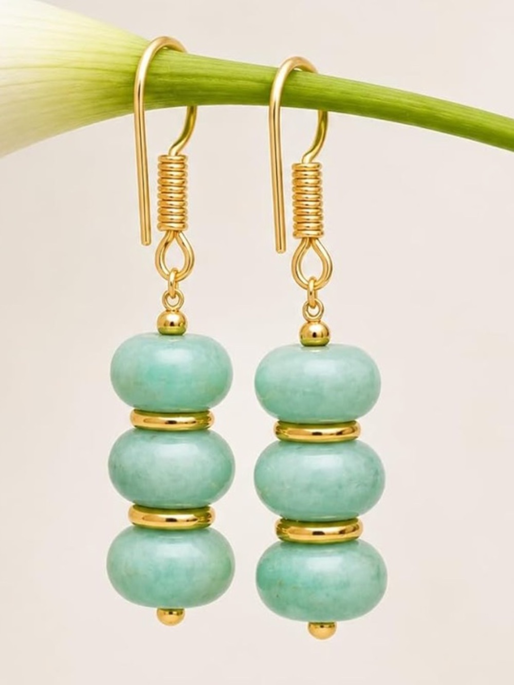 Gold and Aqua Bead Drop Earrings - Women Jewelry - Picture 4 of 5